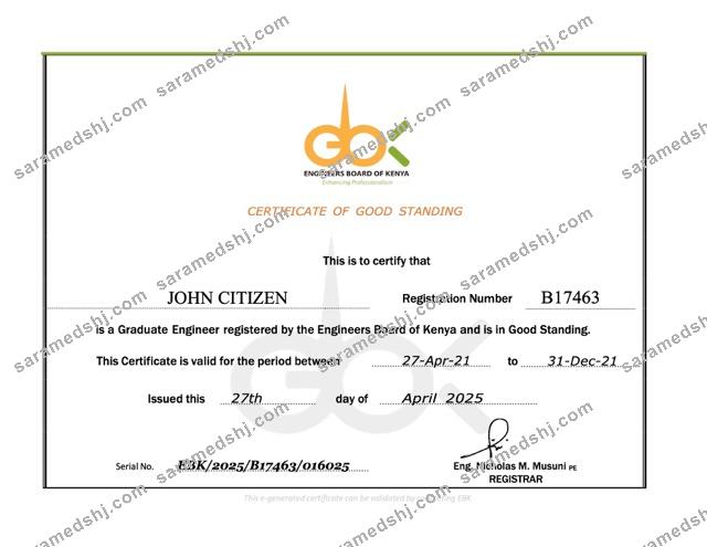 Kenya certificate of good standing Word and PDF template